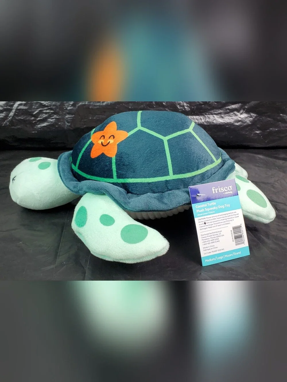 Frisco by Chewy Coastal Turtle Plush Squeaky Crinkles Dog Toy- Size M/L - NWT